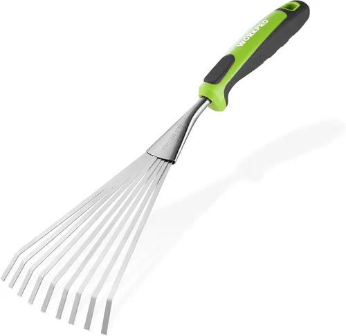 Miniatura 9 de WORKPRO Rastrillo de mano de 16", rastrillo de jardín de acero inoxidable resistente con mango suave, pequeña herramienta de mano de jardín