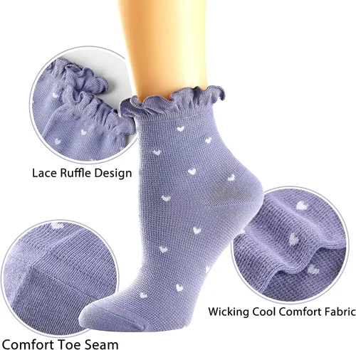 Miniatura 5 de Mcool Mary Calcetines para mujer, con volantes, casuales, transpirables, de algodón, de punto de lechuga, paquete de 6, Multi