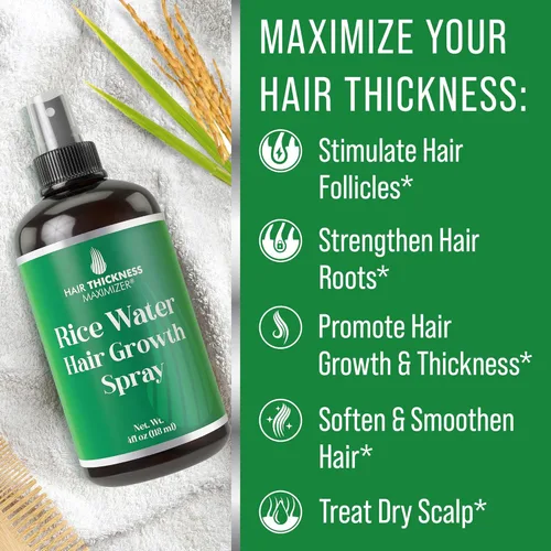 Miniatura 4 de Hair Thickness Maximizer Agua de arroz para el crecimiento del cabello, 4 onzas, acondicionador vegano sin enjuague para mujeres, hombres. Fortalece