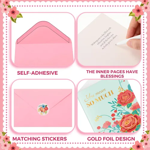 Miniatura 4 de Crtiin Juego de 240 tarjetas para el Día de la Madre a granel 2026 tarjetas de felicitación florales para madre con sobres rosados, 6 diseños