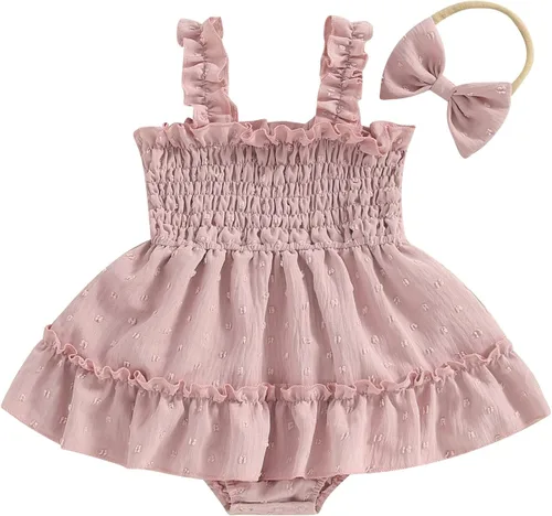 Miniatura 8 de Mameluco de verano para niña, sin mangas, vintage, con burbujas, vestido de mameluco lindo y diadema