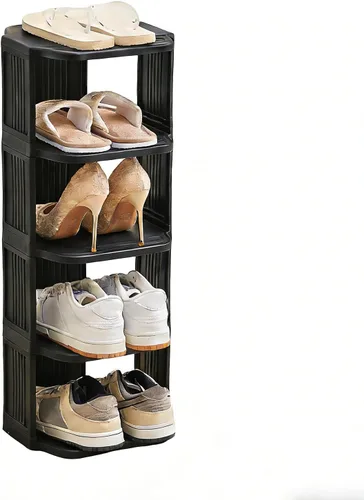 UFORU - Zapatero pequeño, organizador de zapatos vertical de 5 niveles de plástico para espacios pequeños y estrechos, organizador de zapatos Negro