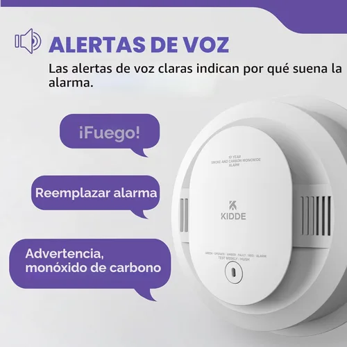 Miniatura 5 de Kidde Detector de humo y monóxido de carbono cableado, batería de reserva de 10 años, alertas de voz, indicadores de luz de advertencia LED