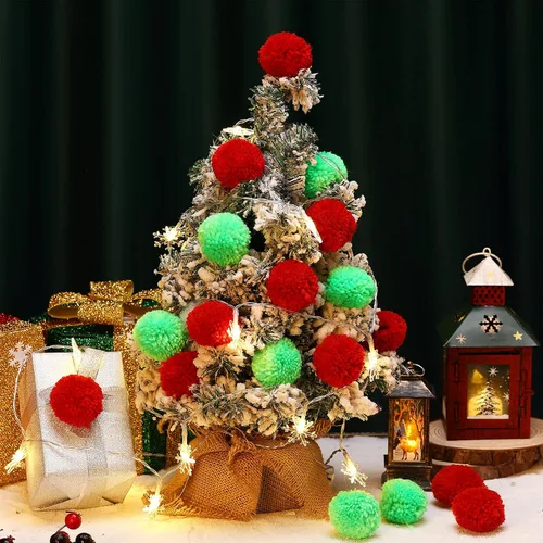 Miniatura 2 de Janinka 80 pompones de Navidad de 2 pulgadas, para artes y manualidades, bolas grandes brillantes para adultos, decoración de Navidad (rojo, verde)