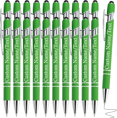 Miniatura 15 de Bolígrafos personalizados con nombre, paquete de 10 bolígrafos personalizados a granel, bolígrafo de tinta negra grabada con punta de lápiz óptico