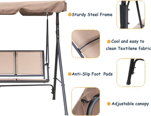 Miniatura 3 de Clihome Juego de columpios de lujo para porche al aire libre, columpios para 3 personas para columpios exteriores al aire libre para adultos, toldo