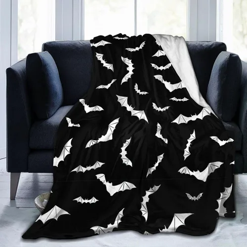 Manta de franela de forro polar gótico de Halloween, cálida y ligera para el hogar y la oficina durante todas las estaciones (murciélagos góticos de