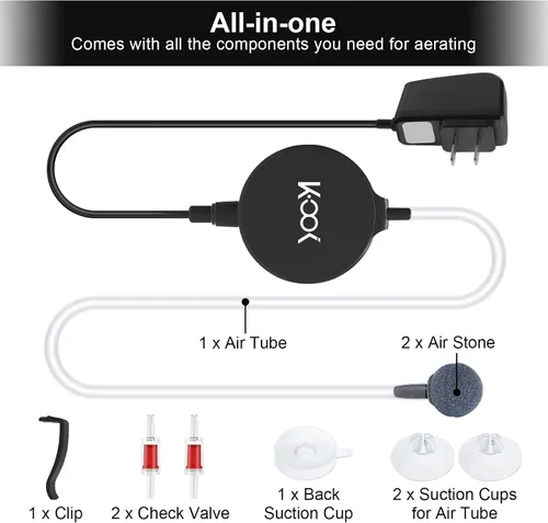 Miniatura 6 de GuDoQi Bomba de aire para acuario, mini bomba de oxígeno ultra silenciosa de 1 vatio, potente kit aireador de aire para peceras de 1 a 15 galones