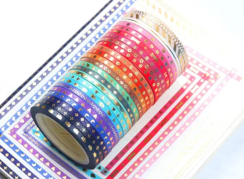 Miniatura 3 de Juego de 24 rollos de cinta washi de papel de aluminio dorado delgada cinta adhesiva decorativa de 0.118 in de ancho para álbumes de recortes