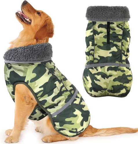 Miniatura 16 de Dogcheer Abrigo cálido para perro, ropa de invierno con cuello polar, chaqueta reflectante para mascotas, ropa para clima frío, chaleco impermeable