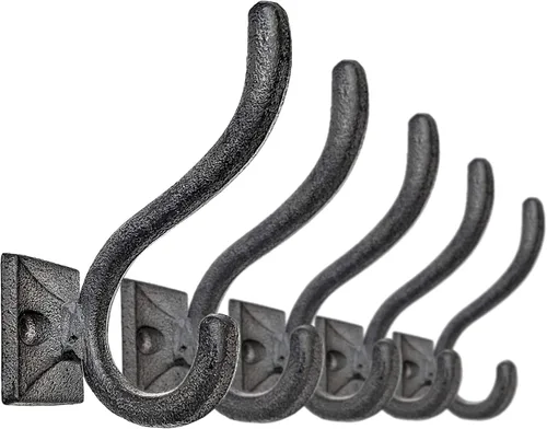 Ambipolar Paquete de 5 ganchos de pared negros antiguos, estilo vintage y moderno, ganchos decorativos de hierro fundido para montar en la pared,