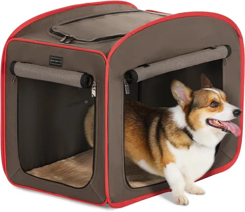 Miniatura 13 de Petsfit Jaula plegable para perros, jaula de viaje para gatos y cachorros, jaula pequeña emergente para mascotas para interiores y exteriores, Gris