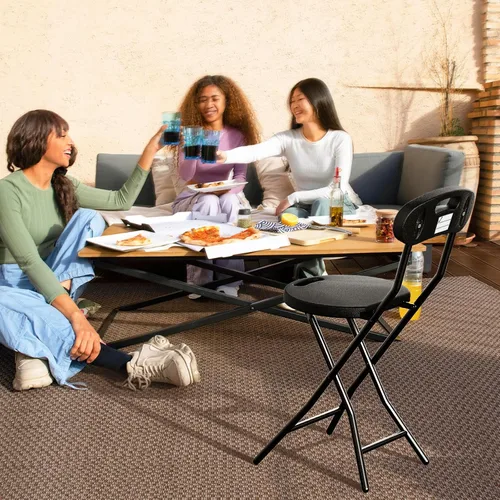 Miniatura 8 de 5Rcom Taburete plegable, 1 paquete de 18 pulgadas de taburete plegable de bar con respaldo y asa, taburetes plegables para adultos de hasta 350