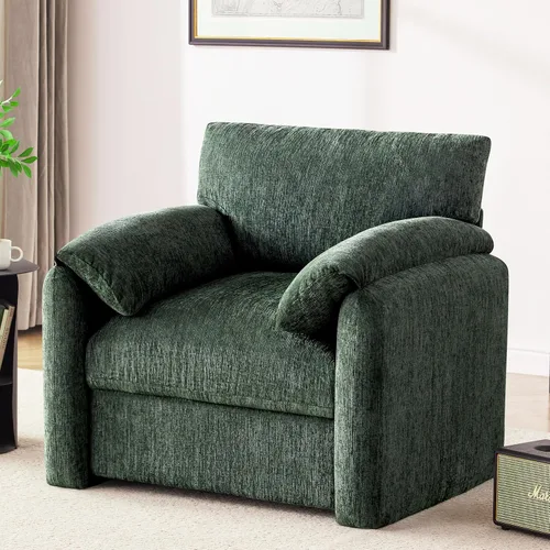 Miniatura 20 de Howjoe Sillón Extragrande de Chenilla, Sillas de Acento de 38.6 Pulgadas de Ancho para Sala de Estar y Dormitorio Silla de Descanso Moderna, Silla