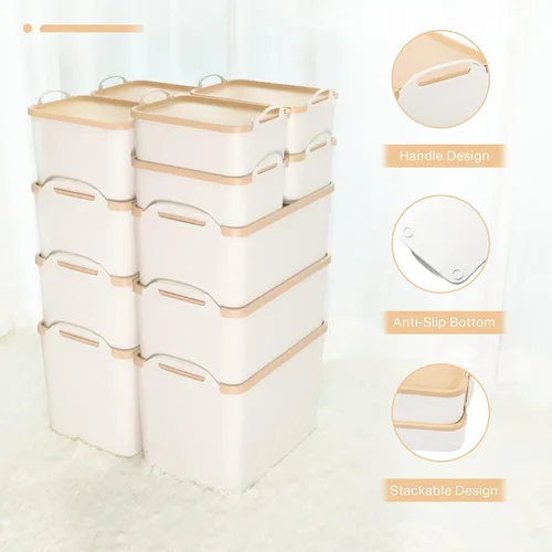 Miniatura 6 de ANMINY 12 contenedores de plástico con tapas, grandes cajas de almacenamiento blancas para organización, cestas de almacenamiento de plástico
