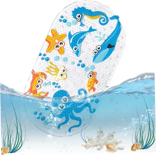 Tapete de baño para niños pequeños, tapete de baño antideslizante de PVC de 15 x 28 pulgadas para niños, bonita alfombra de baño de dibujos animados