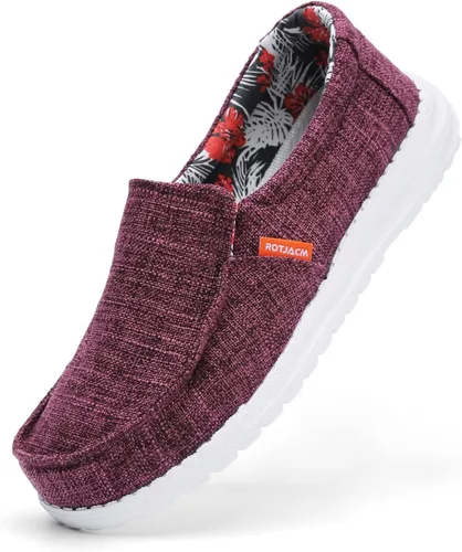 Miniatura 2 de ROTJACM Zapatos casuales de tela para mujer, zapatos de lona cómodos y anchos con puntera tipo mocasín, ligeros, zapatos para caminar al aire libre