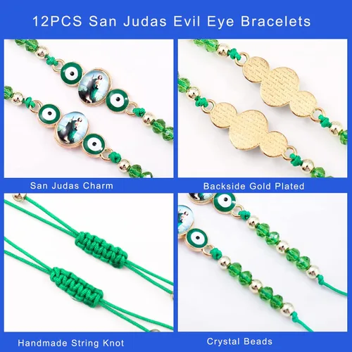 Miniatura 3 de BONITTER 612 pulseras de la Virgen MaríaSan BenitoSan Juda, rosario, hechas a mano, nudo rojo, pulsera de la suerte, para hombres o mujeres, como