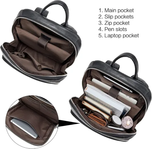 Miniatura 5 de BOSTANTEN Mochila de cuero para hombre 15.6 pulgadas Mochila para portátil de viaje Bolsa universitaria Negro 1-negro
