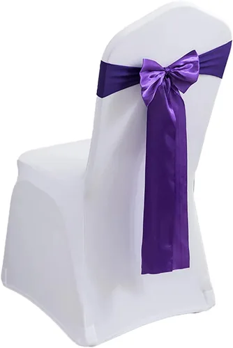 Miniatura 21 de Paquete de 100 bandas de elastano para silla, lazos de satén de color azul para bodas, eventos, banquetes, hoteles, hogar y cocina, 100