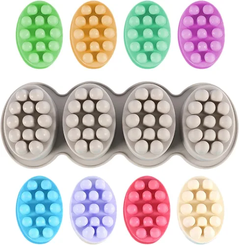 Molde de silicona para jabón, molde ovalado de 4 cavidades, molde de jabón para masaje, galletas, chocolate, pastel, bandeja para manualidades Gris