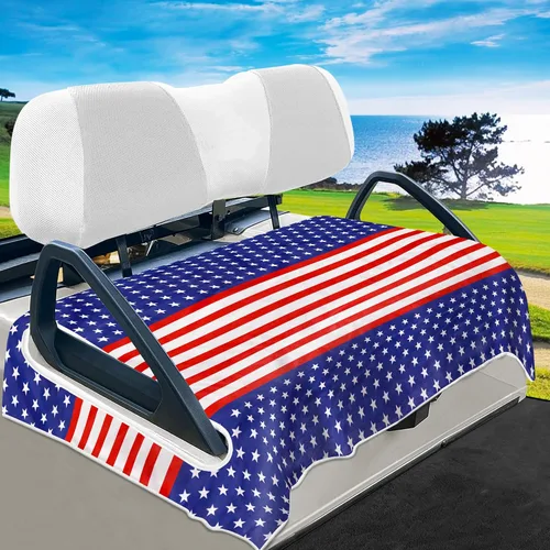 Miniatura 13 de YOKYHOM Fundas de asiento de carrito de golf con bandera estadounidense para 2/4 plazas, manta patriótica de Estados Unidos mantiene los asientos