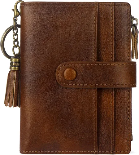 Miniatura 14 de Billetera de cuero para mujeres, billetera pequeña con bloqueo RFID para mujeres, billetera compacta de dos pliegues con tarjetero, ventana