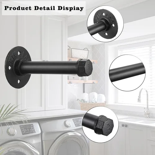 Miniatura 4 de Sumnacon 2 Piezas Barra de Ropa de Tubo Industrial de 5.9 Pulgadas – Perchero de Metal Rústico de Servicio Pesado con Tornillos, Soporte para Ropa