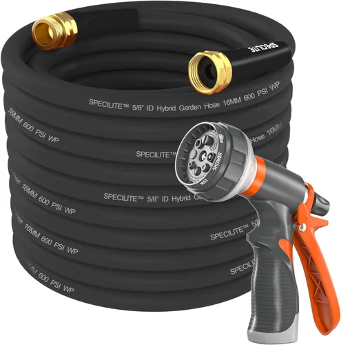 Miniatura 16 de SPECILITE Manguera de jardín de 50 pies x 5/8 pulgadas, manguera de agua resistente, flexible y ligera, explosión de 600 psi, manguera de goma 5/8