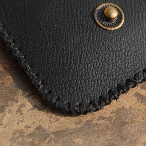 Miniatura 8 de Cartera organizadora de tarjetas de bolsillo frontal cosida a mano minimalista de cuero genuino para tarjetas, billetera con tarjetero pequeño, Negro