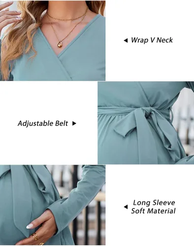 Miniatura 6 de OUGES Túnicas de maternidad para mujer, camisas de manga larga, cuello en V, ropa de maternidad de enfermería, blusa casual de embarazo