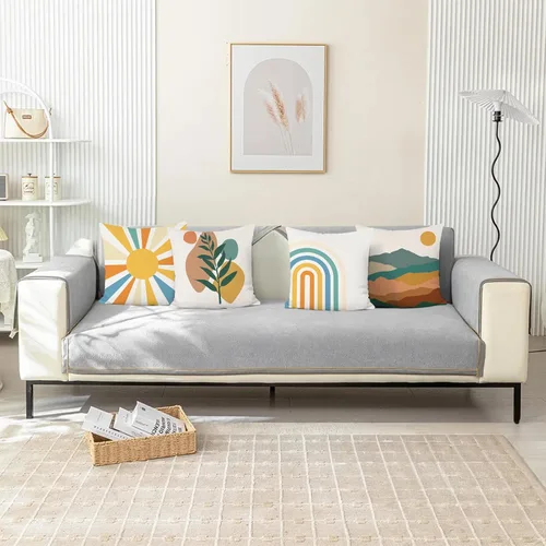 Miniatura 2 de Bonhause Juego de 4 fundas de almohada de arte abstracto bohemio de 18 x 18 pulgadas, diseño de arcoíris, sol, montaña, verano, fundas decorativas