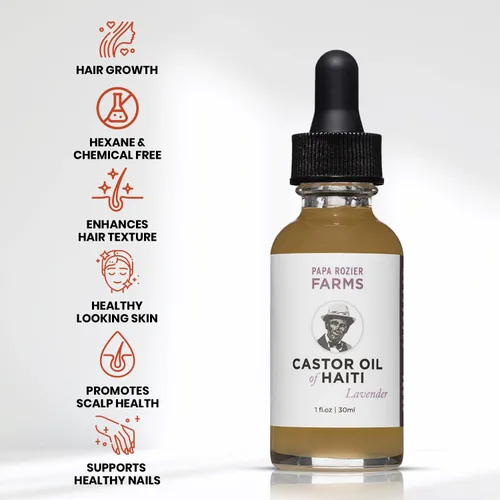 Miniatura 2 de Papa Rozier Farms Aceite de ricino puro de lavanda de Haití, prensado en frío orgánico, sin hexano, 1 oz, sin refinar, aceite para el tratamiento