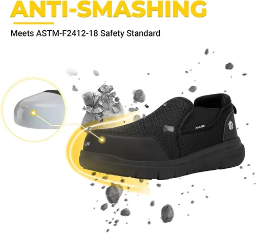 Miniatura 3 de FitVille Zapatos con punta de acero para hombre, zapatos de trabajo con punta compuesta extra ancha para hombre, prueba de punción, V1