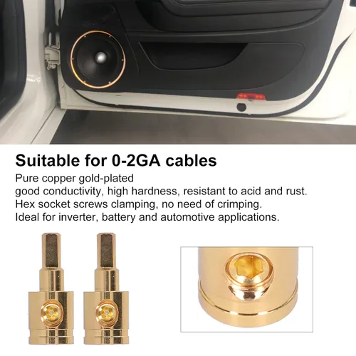 Miniatura 2 de Reductor de cable de audio, conector de terminal reductor de cable 0GA, cobre puro, chapado en oro, para modificación de amplificador de audio