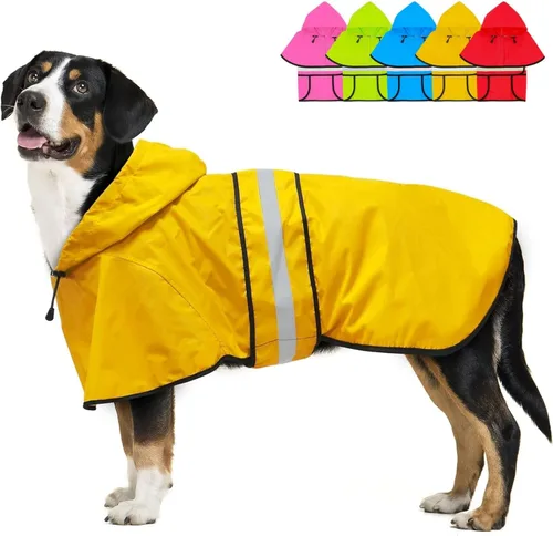 Impermeable con Capucha para Perro de Moda con Agujero para Correa - Chaqueta Impermeable Reflectante para Perro Impermeables Ajustables para Perros