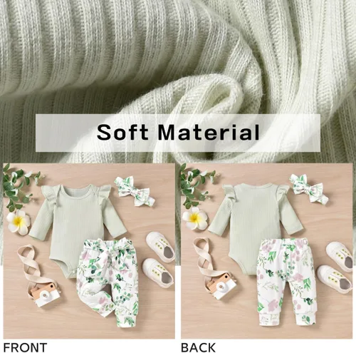 Miniatura 186 de Aalizzwell Conjunto de mameluco acanalado para bebé recién nacido prematuro para otoño e invierno