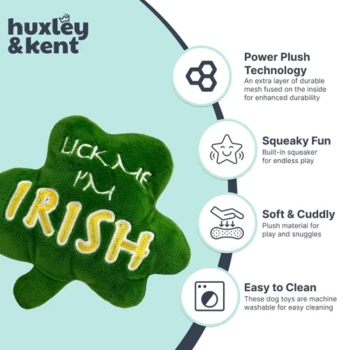Miniatura 5 de Huxley & Kent Divertido juguete para perros con chirriante – Juguetes chirriantes de felpa del día de San Patricio para perros pequeños, medianos
