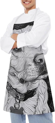 Miniatura 4 de MUSM Apron for Adults - 27.6 X 31.5 Inch, Heavy-Duty Polyester Aprons with Two Large Pockets, Waterproof Line Drawing Dog Kitchen Apron for Cooking