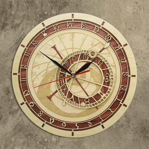 Miniatura 6 de The Geeky Days Reloj astronómico de Praga en madera República Checa Astronomía medieval Arte de pared Astrología Reloj decorativo de pared Obra