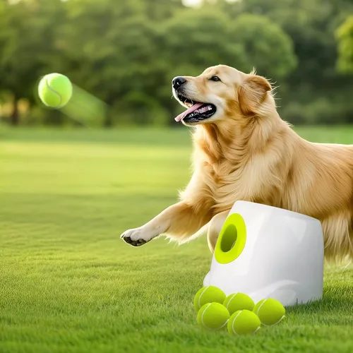 ALL FOR PAWS Lanzador automático de bolas para perros, máquina interactiva para cachorros, bolas para mascotas, para exteriores, 6 bolas incluidas