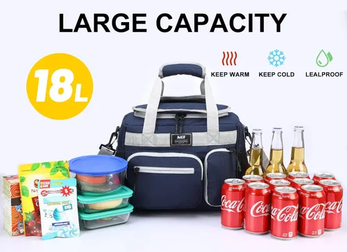 Miniatura 2 de MIER Lonchera térmica aislante a prueba de fugas para adultos, hombres y mujeres, bolsa enfriadora de 30 latas con tapa superior abatible, 18 Azul