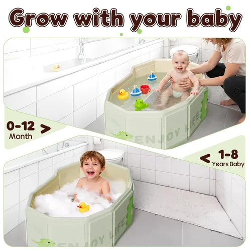 Miniatura 5 de Bañera plegable para bebé, bañera plegable para bebés de 3 a 8 años, bañera portátil de viaje para bebé con base antideslizante, bañera plegable