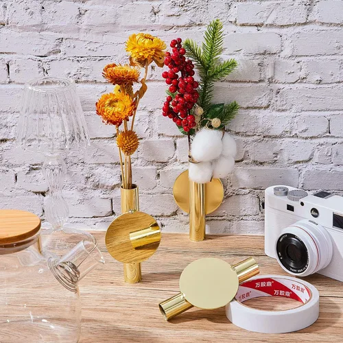 Miniatura 7 de Jetec 3 jarrones de pared de metal dorado para colgar en la pared, macetas para flores, tubo colgante bohemio para exhibir decoración del hogar