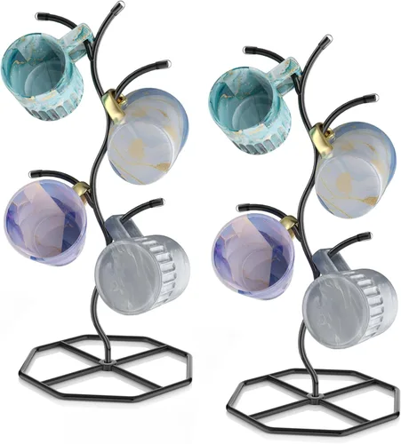 Beesini 2 paquetes de soportes para tazas de café en forma de árbol, soporte de metal para tazas, estante decorativo para tazas, árbol de tazas para