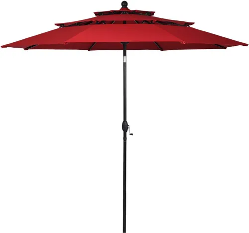 Tangkula Sombrilla de patio de 3 niveles de 10 pies, sombrilla de aluminio con doble ventilación para exteriores, con manivela, para mercado, patio