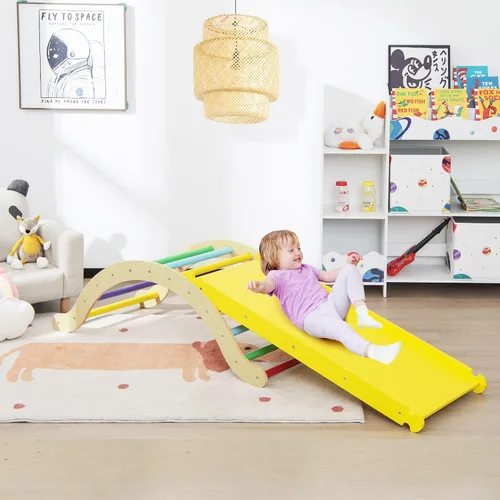 Miniatura 7 de Costzon Juguetes de escalada para niños pequeños, estructura de escalera Montessori de madera 3 en 1 con rampa de escalada en roca/acolchado, juego