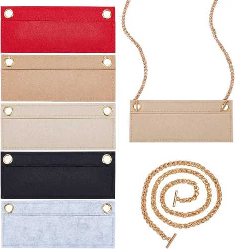 WADORN Kit de conversión de organizador de bolso de 5 colores con 2 piezas de cadena dorada, organizador de bolso de fieltro, forro de bolsillo