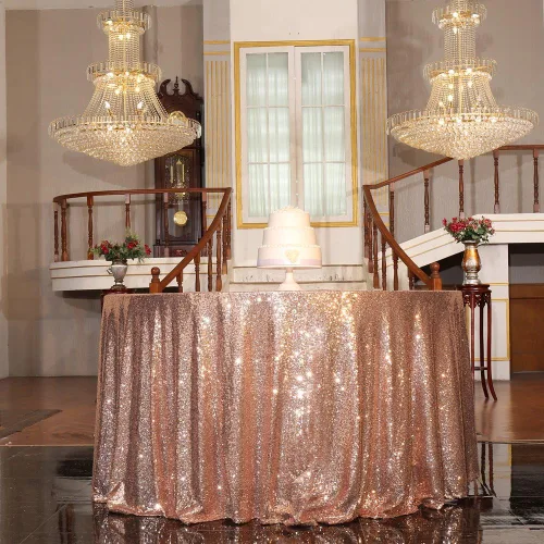 Miniatura 48 de PartyDelight Mantel de lentejuelas redondo de 50 pulgadas, color dorado claro, adorno de mesa para decoración de bodas, fiestas, cumpleaños