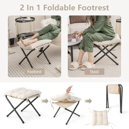 Miniatura 5 de Giantex Silla perezosa con otomana, sofá decorativo con reposapiés plegable, bolsillo de almacenamiento lateral, sillón tapizado de ocio con Beige